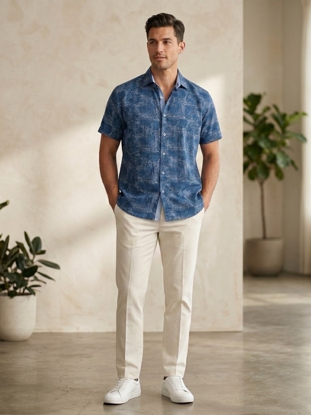 NWOT Stylish Blue Patterned Short Sleeve Shirt